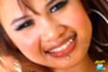 Smiling broadly cum on her face
